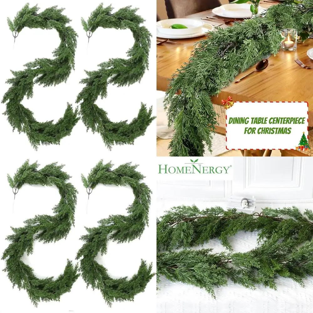 

Пара реалистичных гирлянд кипарической зелени длиной 6,3 фута для рождественской каминной каминной каминной площадки, крыльца, лестницы и зимнего декора