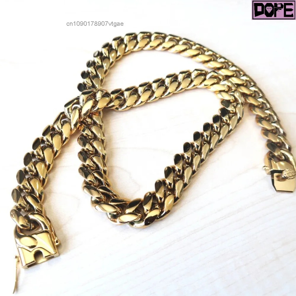 Heavy Factory 16mm Cuban Link Chain Miami Plain Hip Hop Necklace 14K 18K Gold Plating Cuban Chain