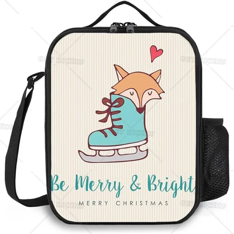 

Merry Little Fox Ice Boot Christmas Reusable Insulated Lunch Bag with Pocket Cooler Tote Box for Men Women Work Picnic Travel