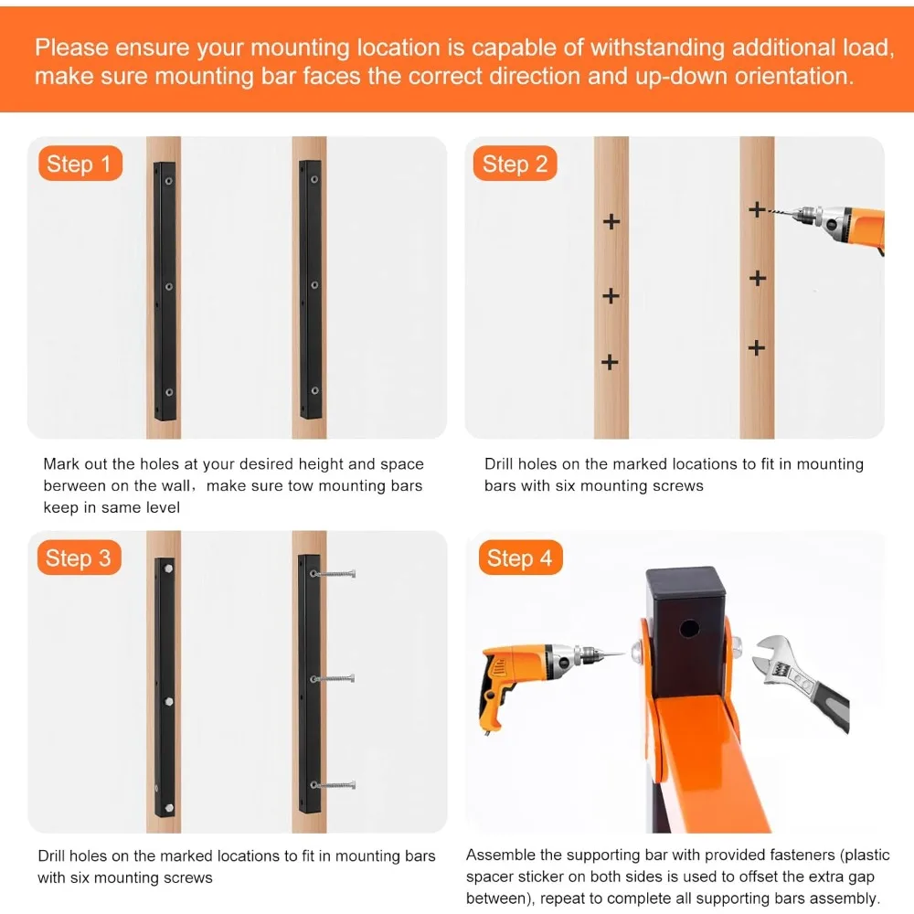 تخزين المرآب الجديد - منظم خشبي مثبت على الحائط ورف معدني لتخزين الخشب مع 3 مستويات - للاستخدام الداخلي والخارجي، 4 عبوات #4