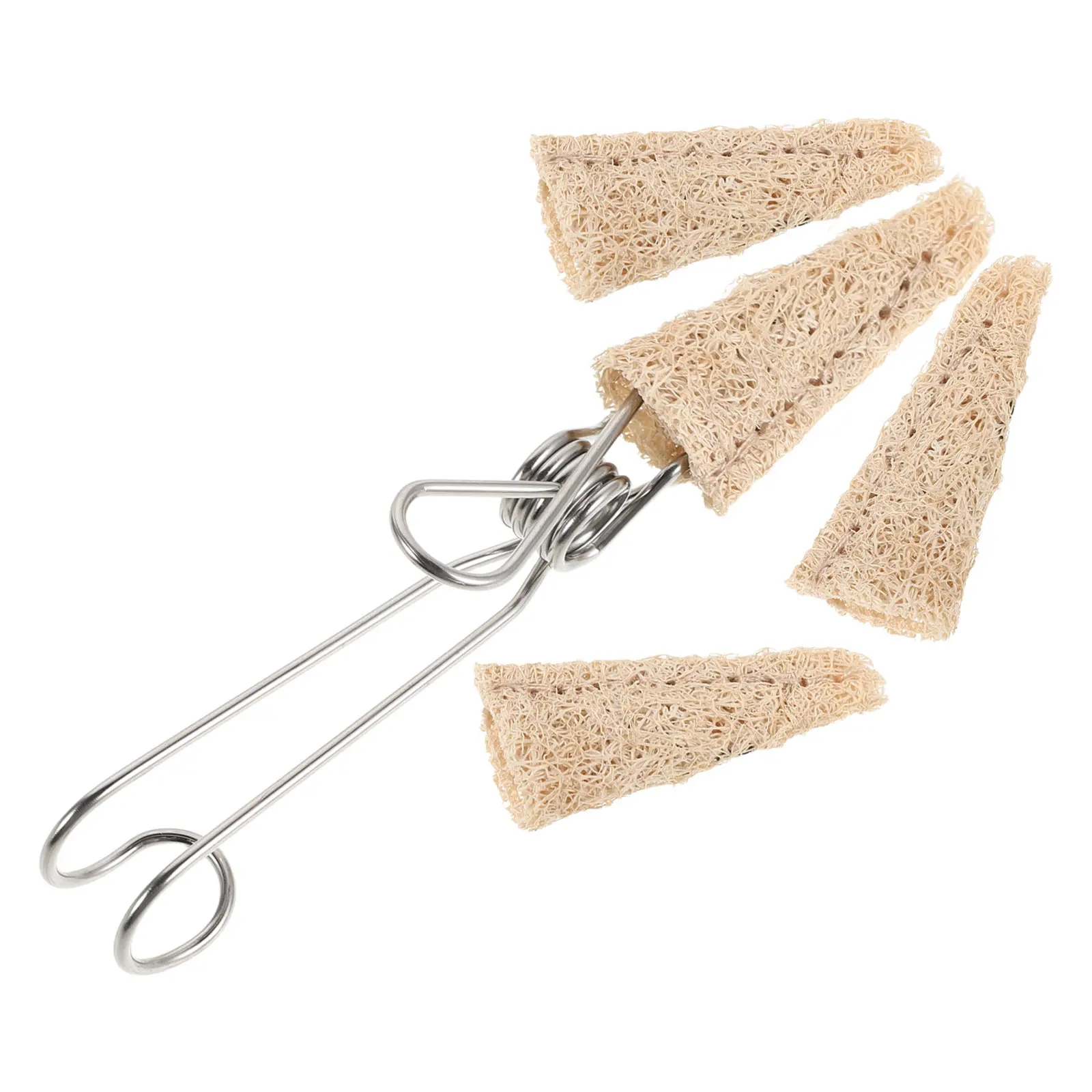 1Set Natural Loofah Baby Bottle Cleaning Kit with Detachable Handle and Replaceable Heads Gentle Nipple Scrubber for Milk