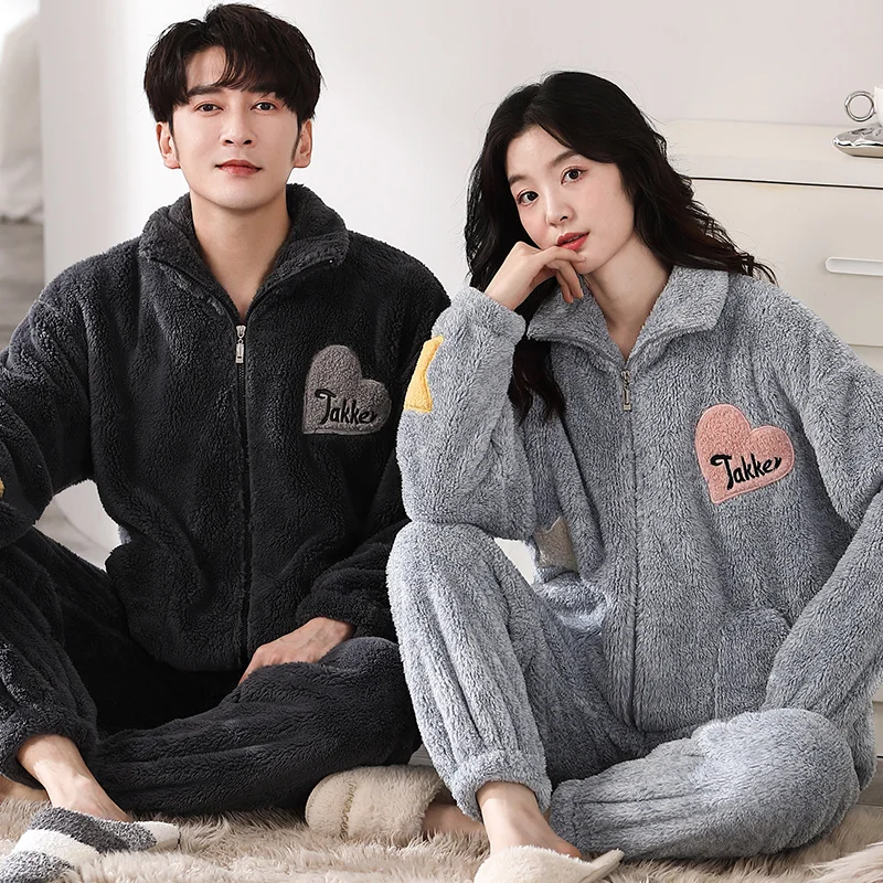 Newest Winter Thick Warm Flannel Pajamas Set Couple Leisure Comfortable Soft M-3XL  Lovers Pijamas