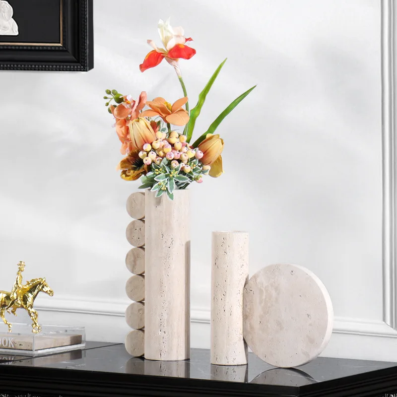 

Natural Travertine Irregular Vase Design Decoration Sample Room Home Hotel Tabletop Premium sense Flower Utensils Decoration