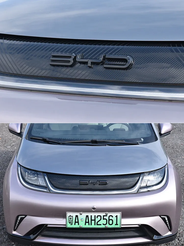 Für BYD Dolphin 2021-2026: Schwarzer Krieger Frontemblem aus Kohlefaser – Nicht demontierbare Abdeckung für die Frontmodifikation – Detail 7