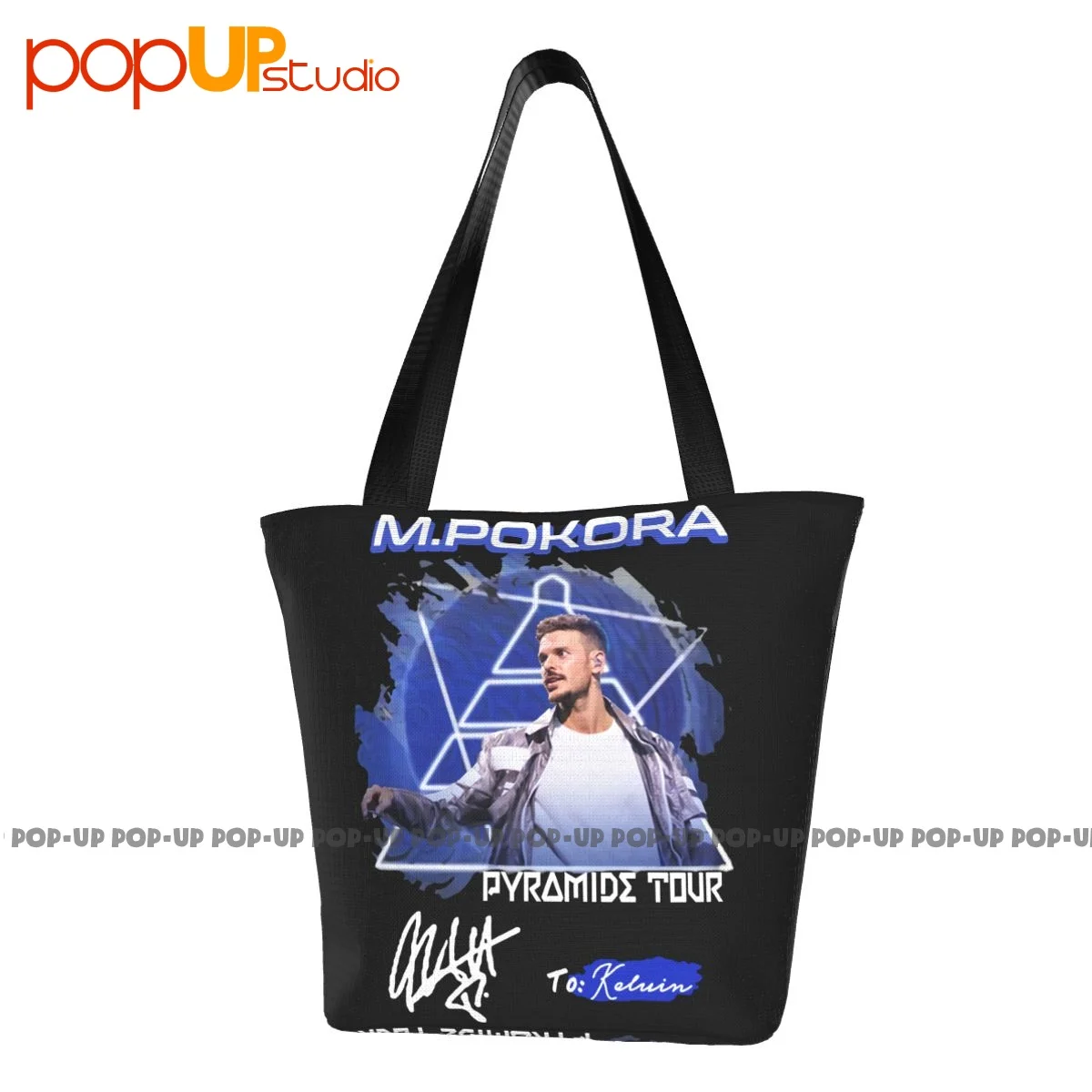 M.Pokora Pyramide Tour Signature Trendy Handbags Polyester Shopping Bag Grocery Bag