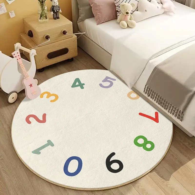 Round Letter Cartoon Carpet for Living Room Imitation Cashmere Kids Bedroom Cute Crawling Mat Babe Bedside Area Rug Home Decor