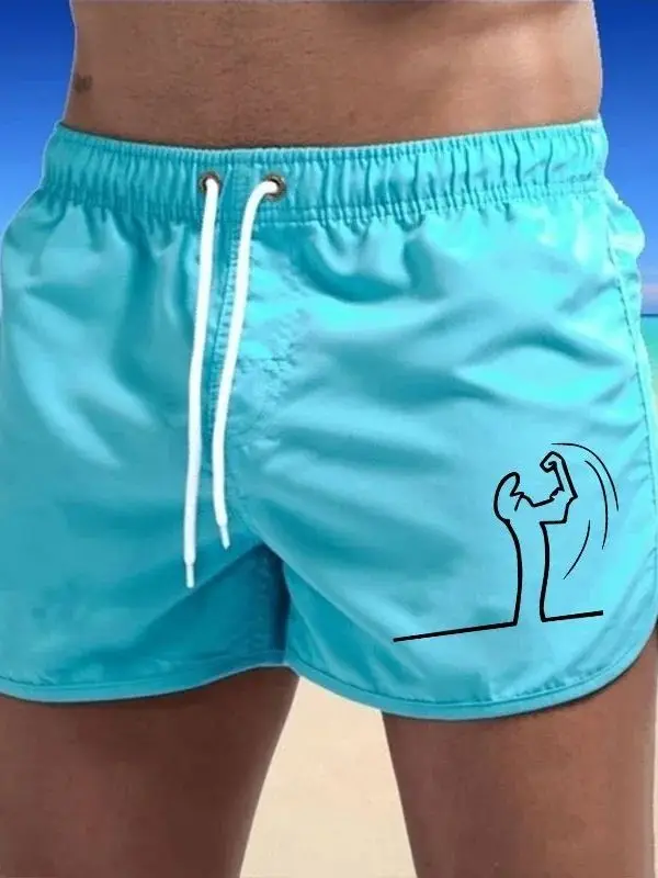 

Quick Dry Compression Sports Shorts Men's Beach Fitness Three-quarter Length Elastic Waist Polyester Fiber Straight Leg Shorts
