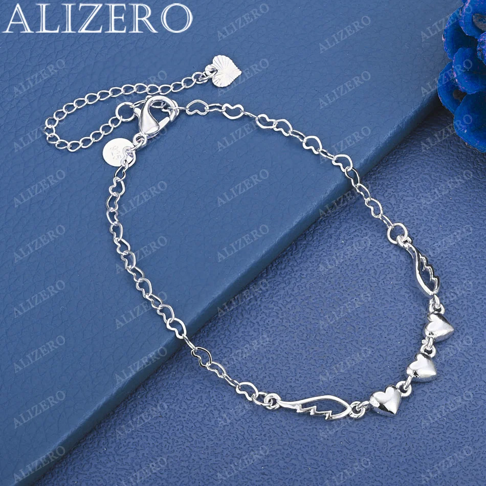 

ALIZERO 925 Sterling Silver Three Heart Chain Bracelet For Women Fashion Wedding Engagement Party Jewelry Gifts