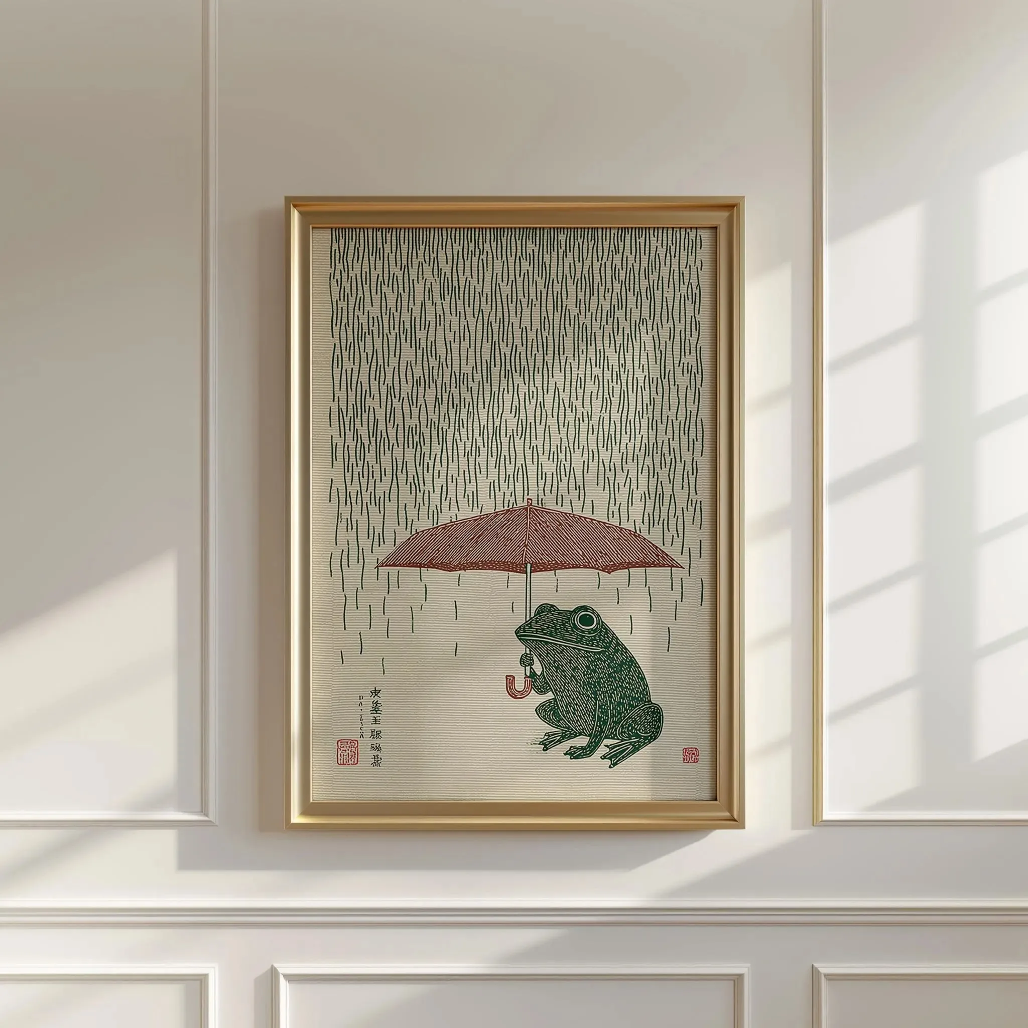 Japanese Frog With Umbrell Posters Wall Art Prints Decoration Canvas Painting Pictures Bedroom Living Room Decor Mural