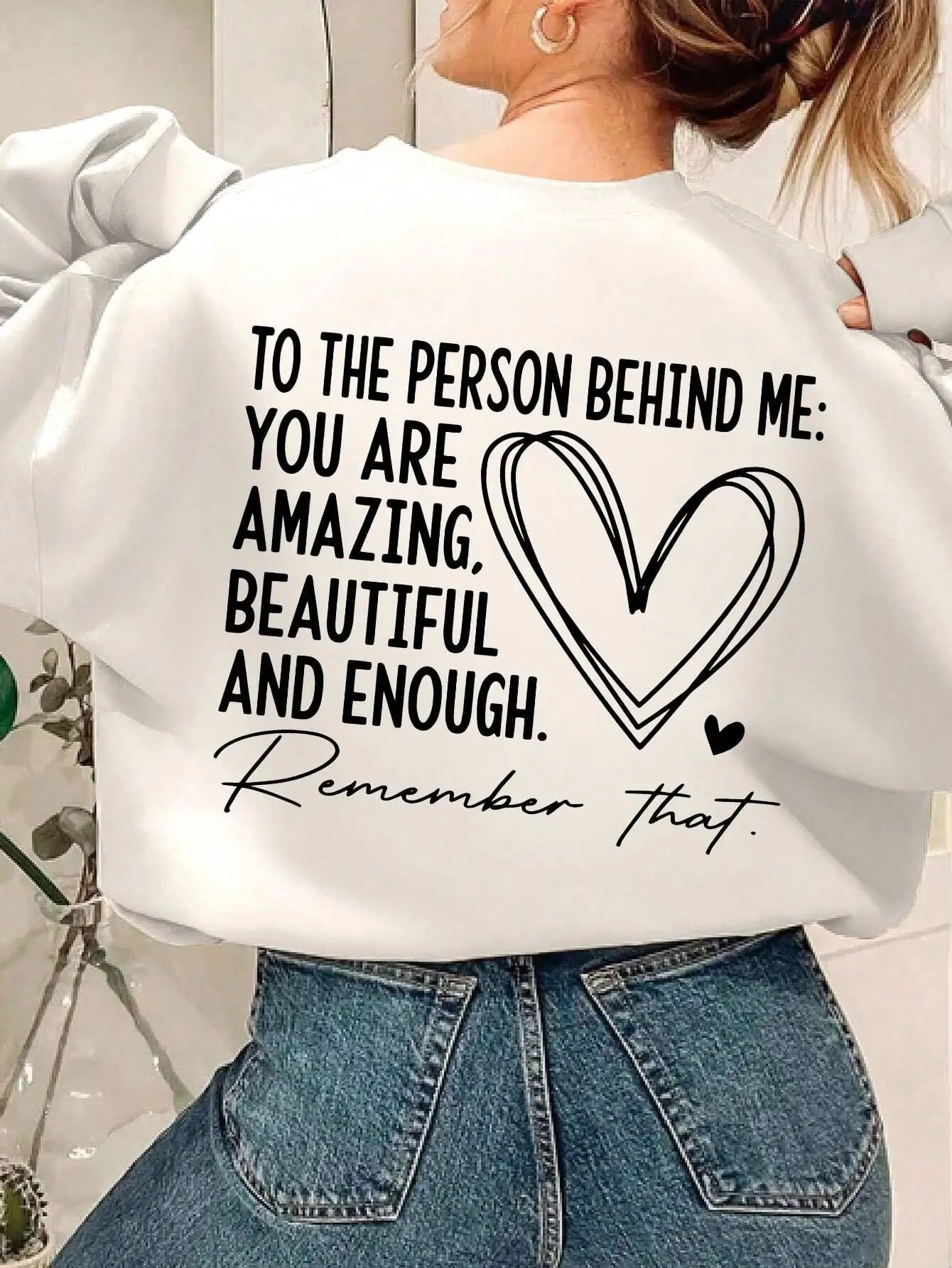 Casual Women Sweatshirt You Are Amazing Beautiful And Enough Letter Print Pullover Warm Soft Hoody Loose Crewneck Fleece Clothes