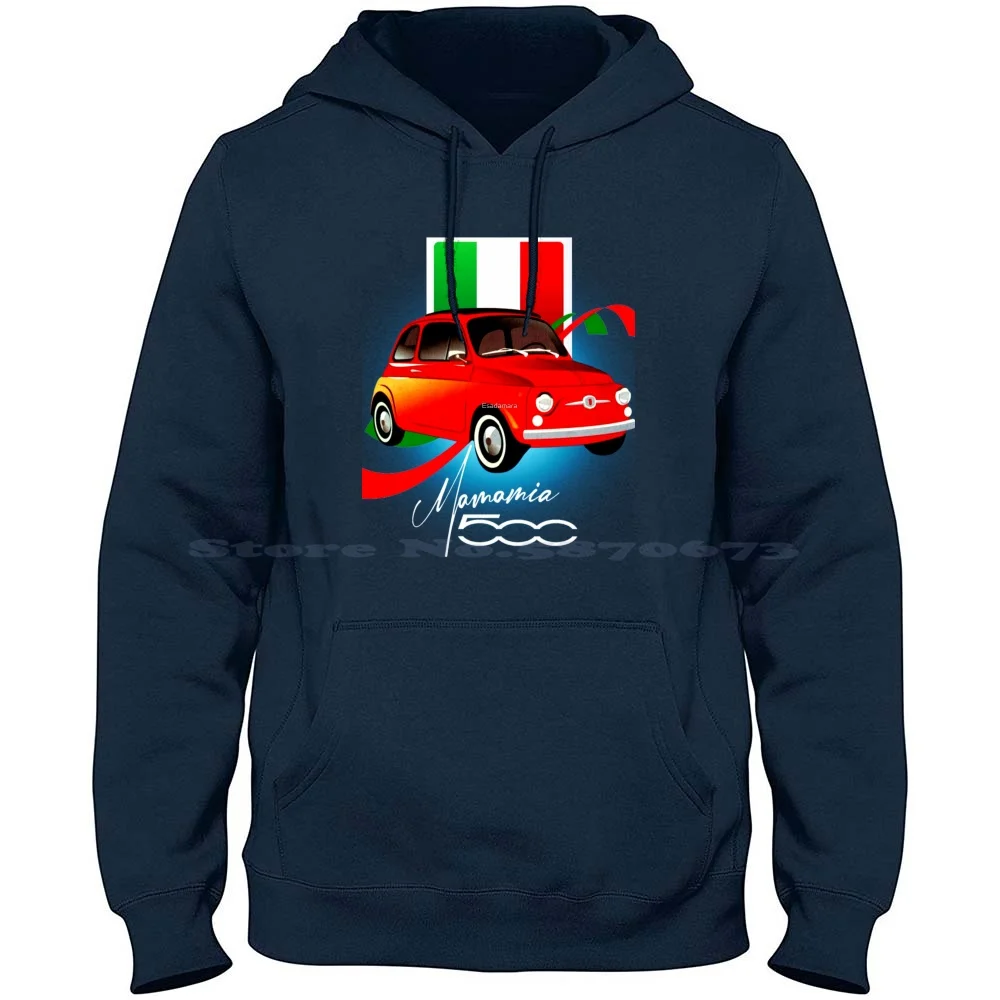 Fiat 500 Red 100% Cotton Hoodie Fiat 500 Italy Italian Abarth Vintage Cars Retro Classic Car Race Rally