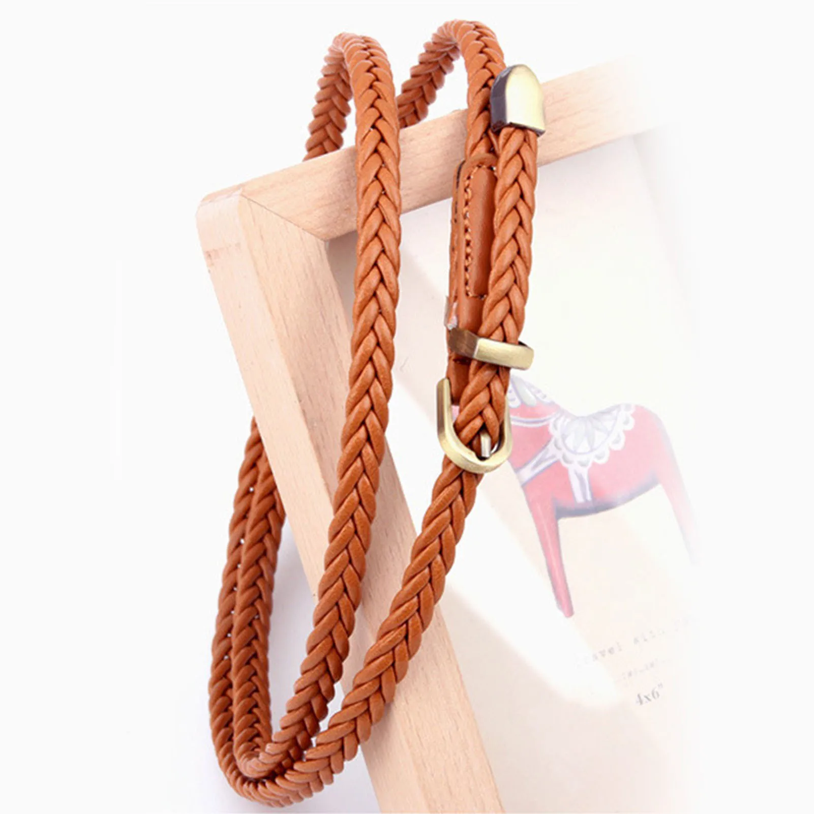 Adjustable Waist Belt Elegant for Casual Wear Women Retro Thin Faux Leather Belt Golden Buckle for Dresses and Jeans Stylish - view 2