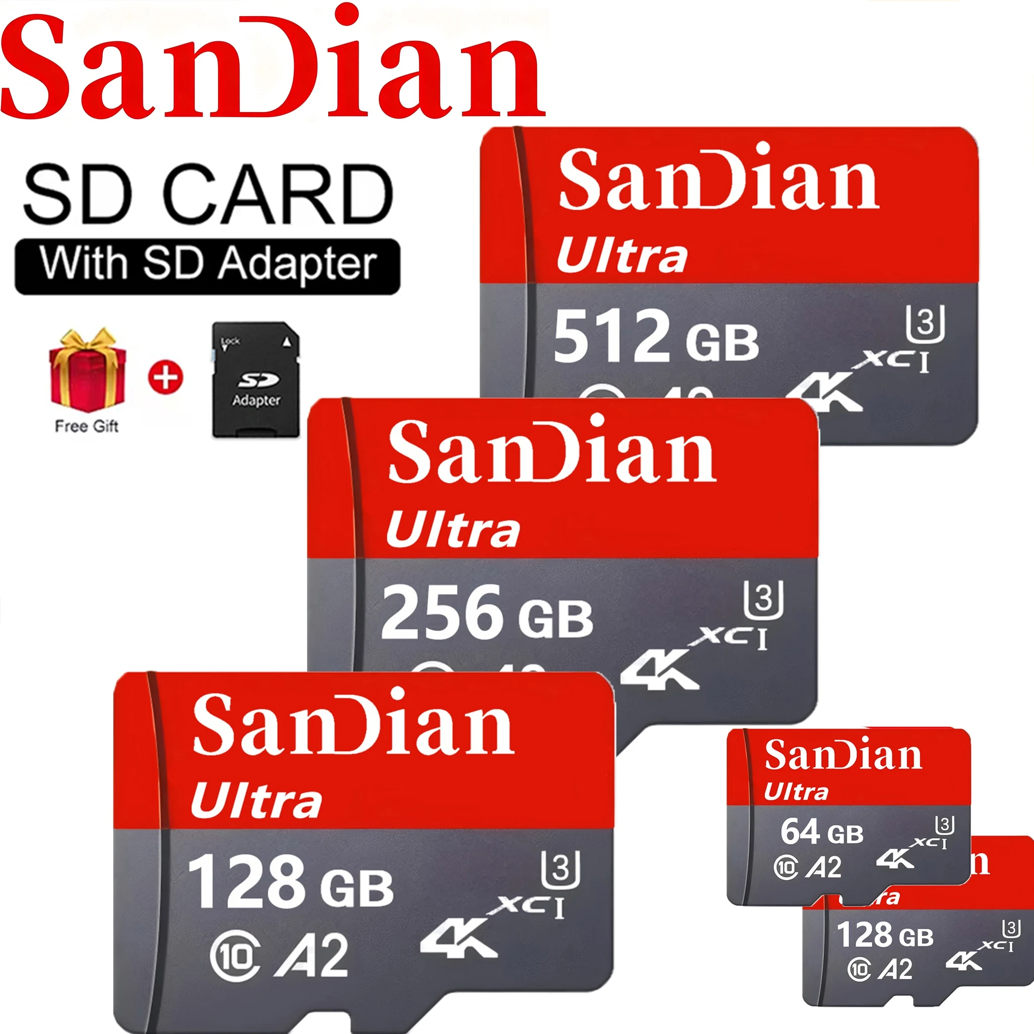 Advanced Memory Card 512GB Micro TF SD Card 32GB SD Cards 256GB TF Cards V10 for GoPro/Driving Recorder/CCTV/Tablet/Dashcam