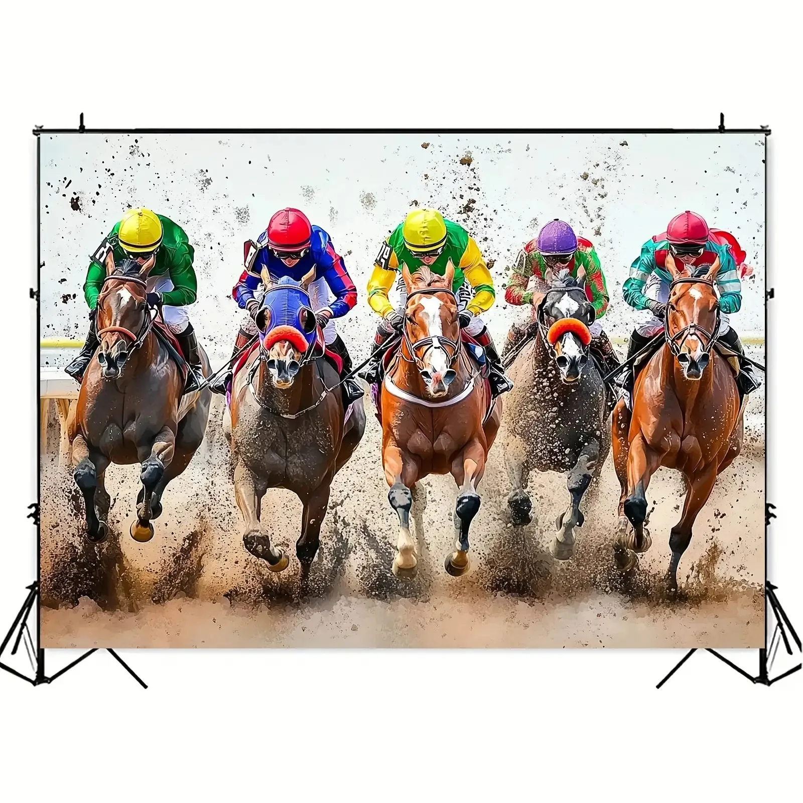 Large Horse Racing Tapestry Wall Hanging 150x300cm Sports Equestrian Mural Jockey Gallop Art Canvas Decor Gift Print