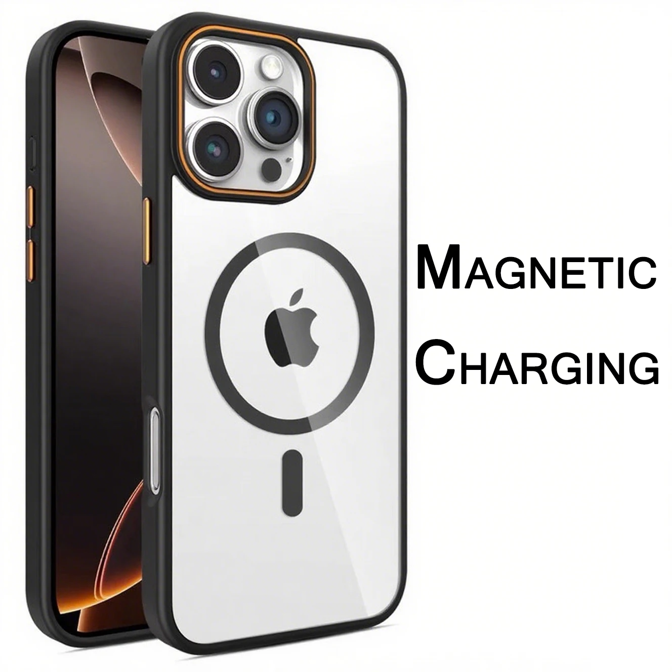

For MagSafe Compatible Case For iPhone 16/15/14/13/12/11-Hard Shell with Orange Camera Lens Frame&Magnetic Charging