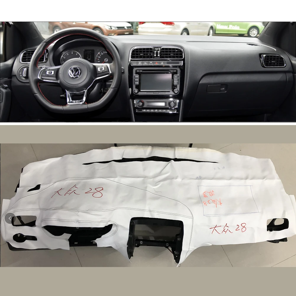 Custom Car Dashboard Cover Wrap in Alcantara for Volkswagen VW Polo 2011-2018 Mat Shade Cushion Pad Carpets Accessories