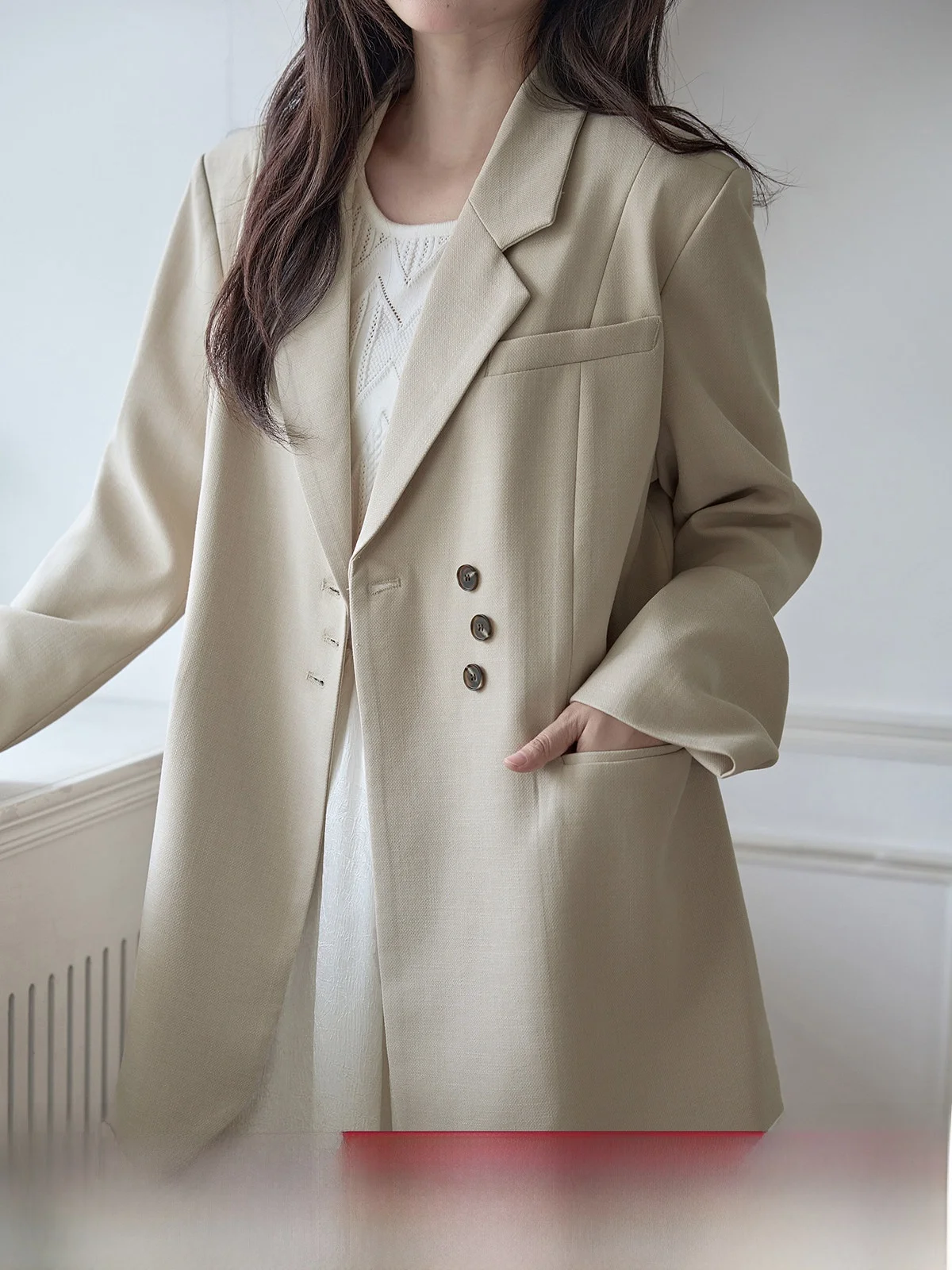 

Женский костюм HuiXi цвета абрикос: пиджак, весна 2026, новинка, универсальный, элегантный, для офиса, высокое качество, модная верхняя одежда