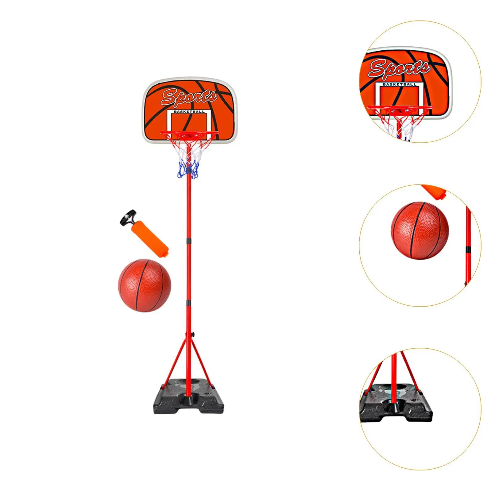 Cesta de basquete infantil com bolas, brinquedos de interação portáteis ajustáveis com bomba de ar para prática de brincar no quintal