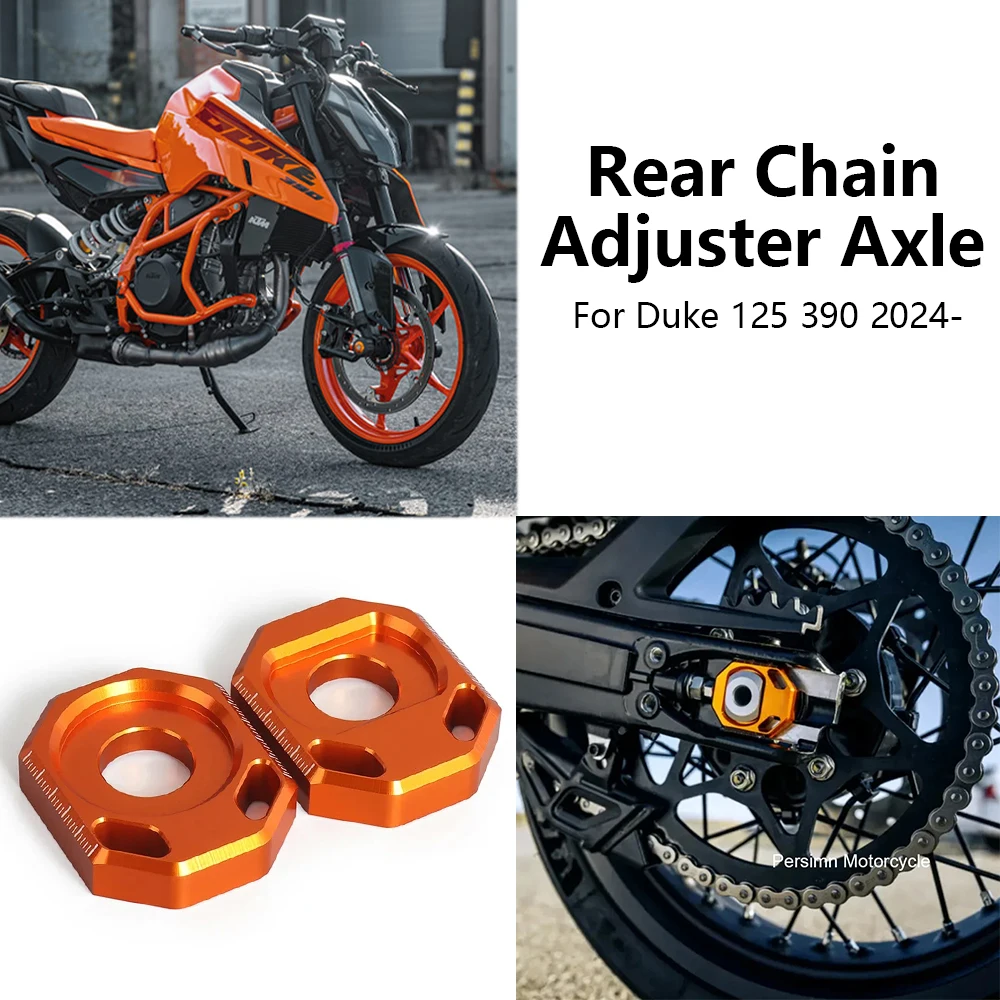 Nouveaux accessoires moto pour Duke 125 Duke 390 2024 2025 2026 : Réglage de chaîne arrière, bloc d'axe en aluminium CNC orange avec kits de logo