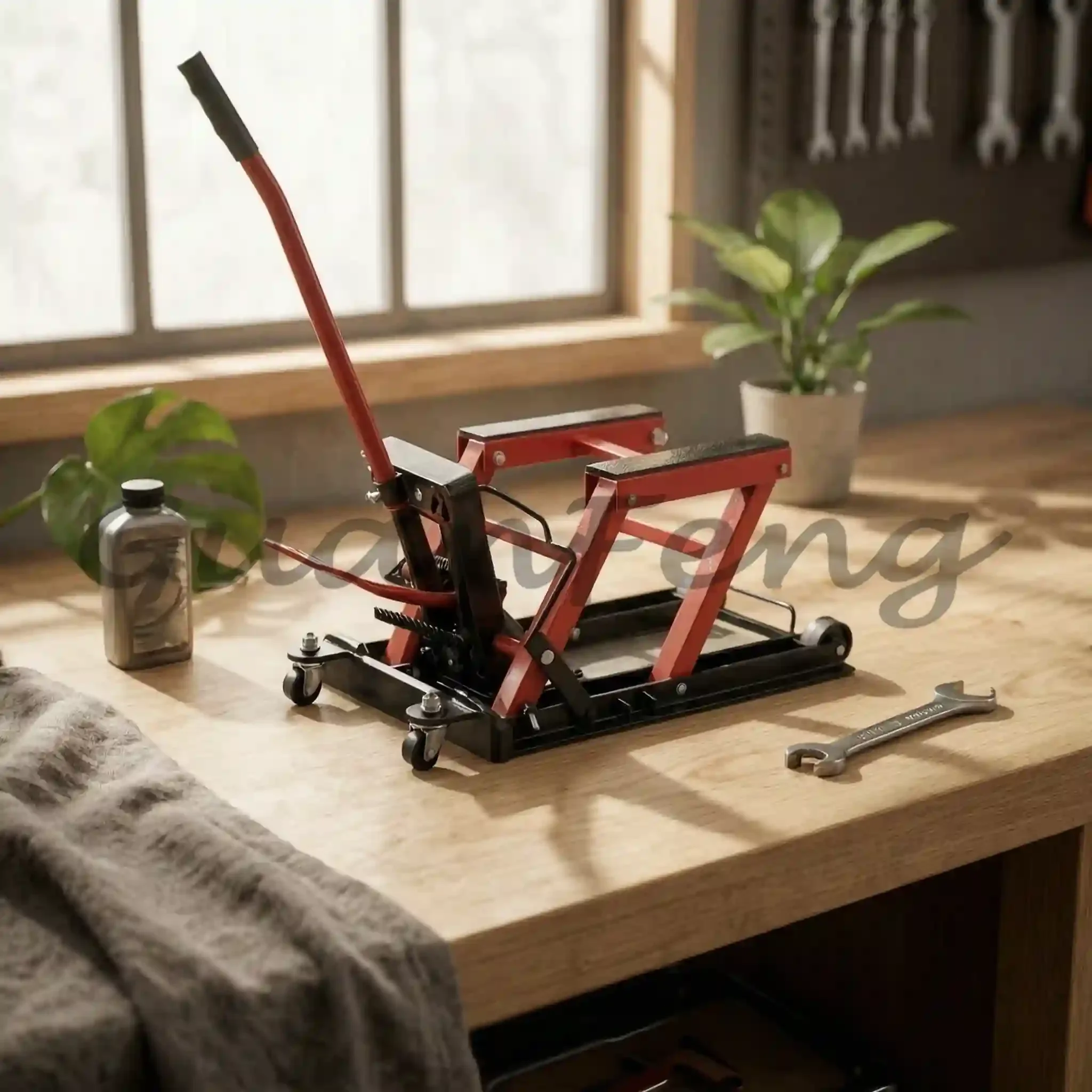 Portable Wheeled Motorcycle Lift, Durable Motorbike Lifting Stand for Mechanics, Workshop & Garage