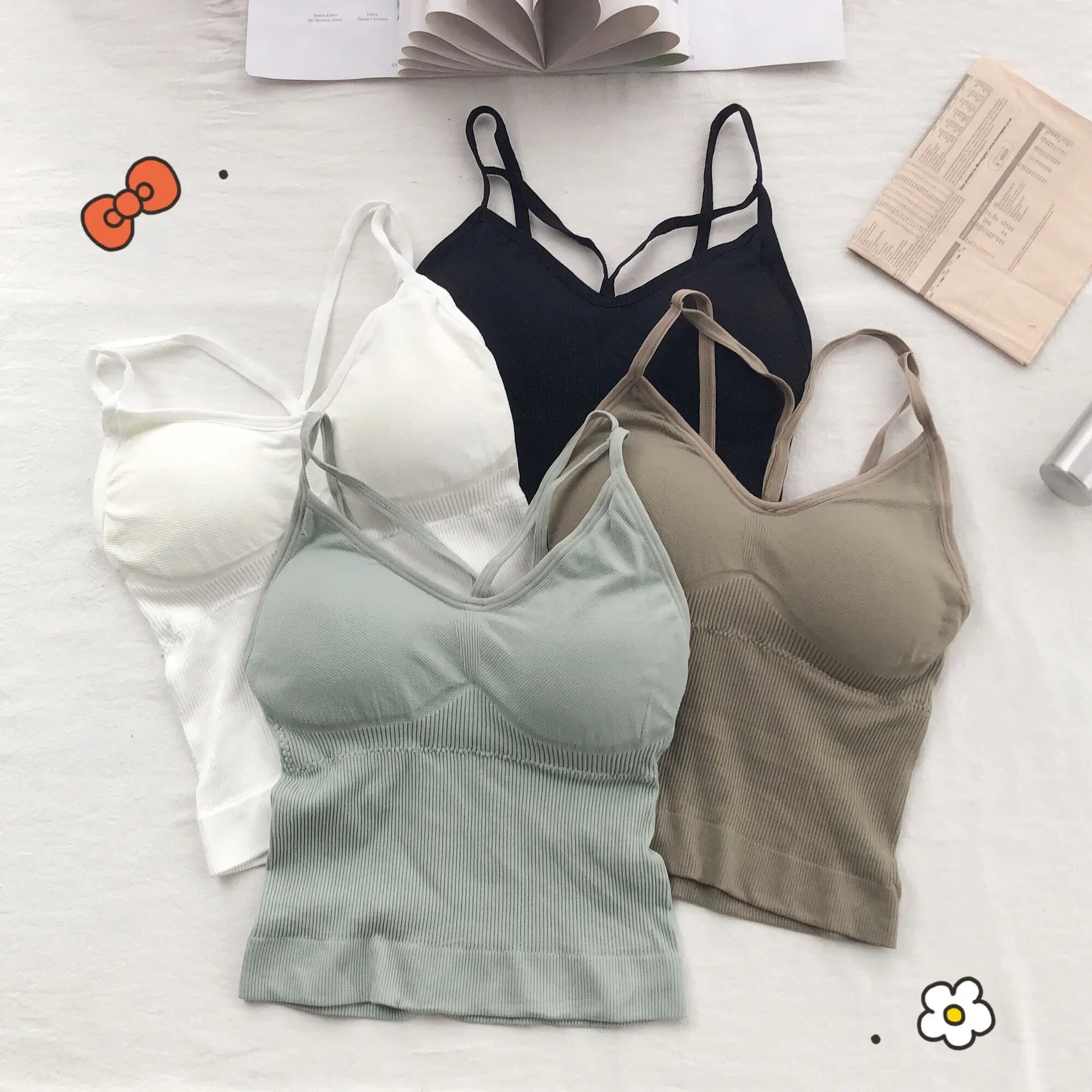 

Fashion Women Cotton Underwear Push Up Bra Sexy Top Women Suspender Tank Up Solid Color Lingerie Female Soft Top Brassreie