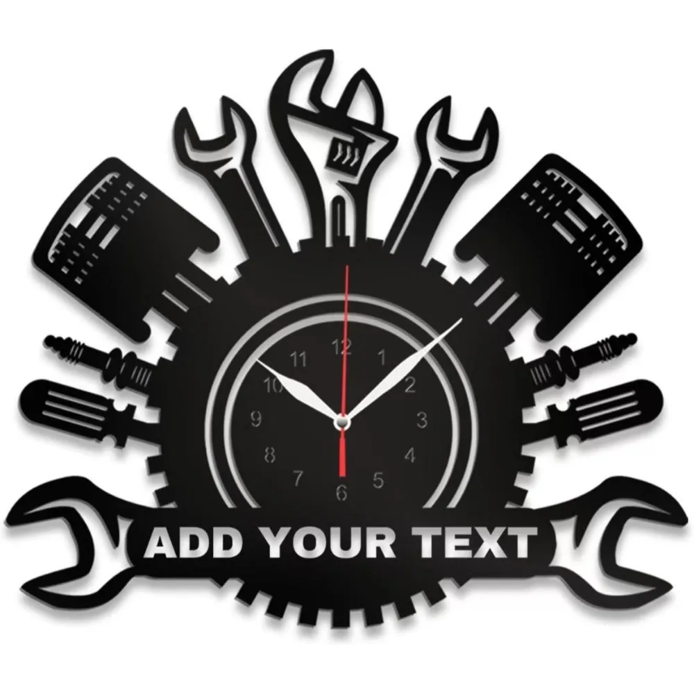 Personalized Repair Mechanical Tools Vinyl Wall Clock Custom Name Text Men's Cave Garage Wall Sign Decoration Watch Men's Gift
