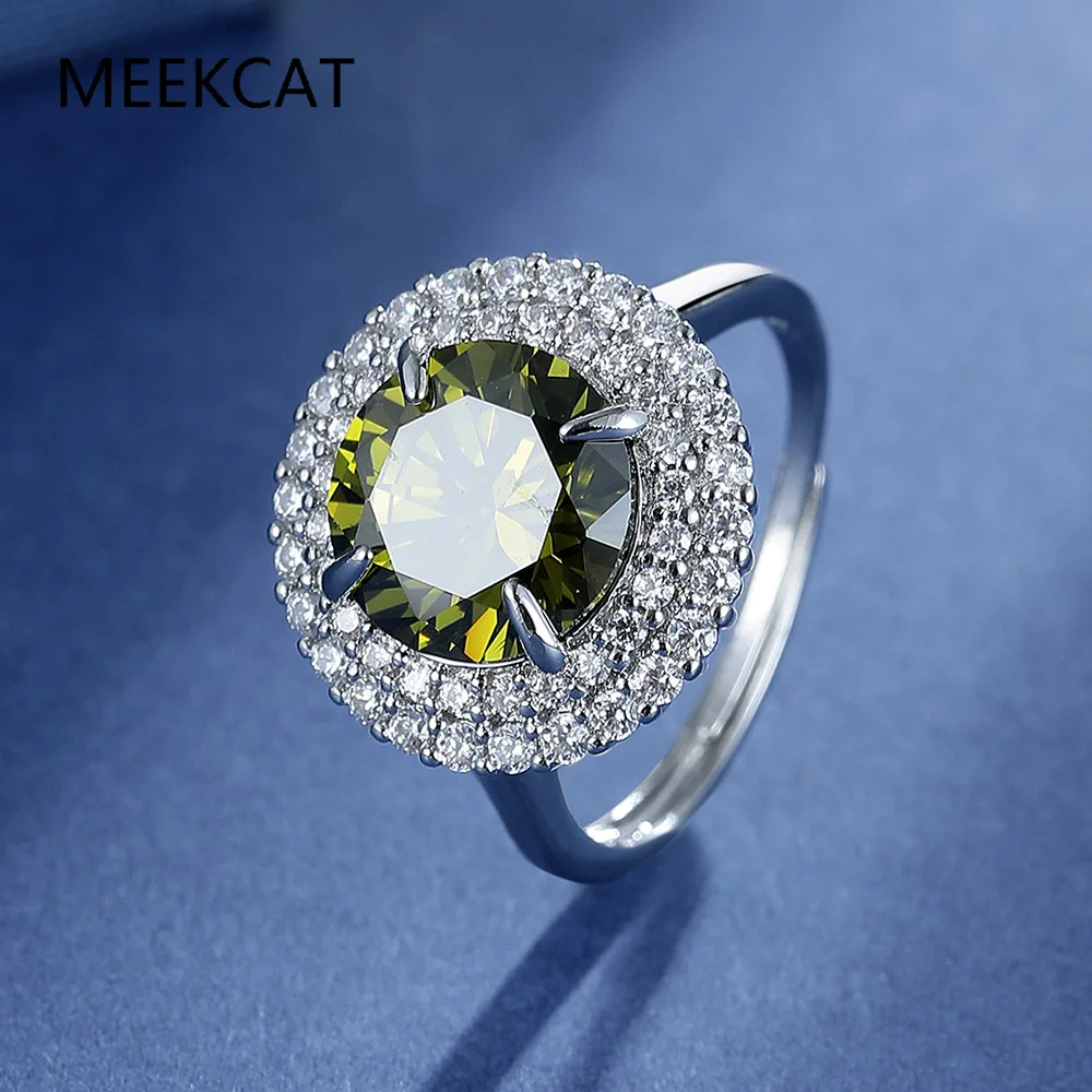 Round Genuine Natural Peridot 925 Sterling Silver Solitaire Halo Ring for Woman Gemstone elegant Jewelry Valentine's day gift
