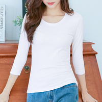 3/4 Sleeve T Shirt 96% Cotton & 4% Spandex Quality Women Spring Summer Top Slim Fit White Black O Neck Tees Casual Base Shirts