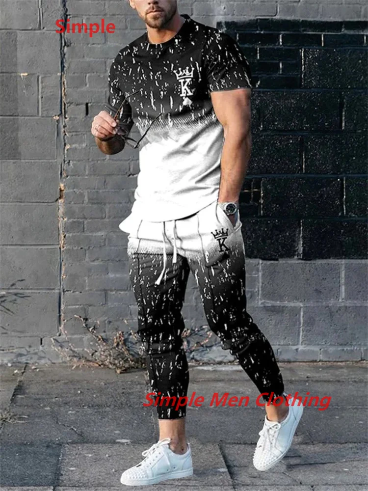 Summer Men Tracksuit Solid Color Short Sleeve T Shirt Long Pants Men 2 Piece Set Casual Trend Oversized Clothes Sportwear Suit