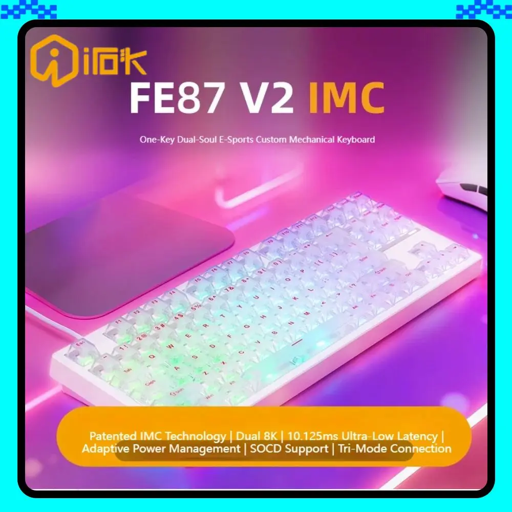 

IROK FE87 V2 IMC Трехрежимная механическая клавиатура, двойная скорость опрокидывания 8K, 0,125 мс, низкая задержка, игровая клавиатура для киберспорта, поддержка SOCD