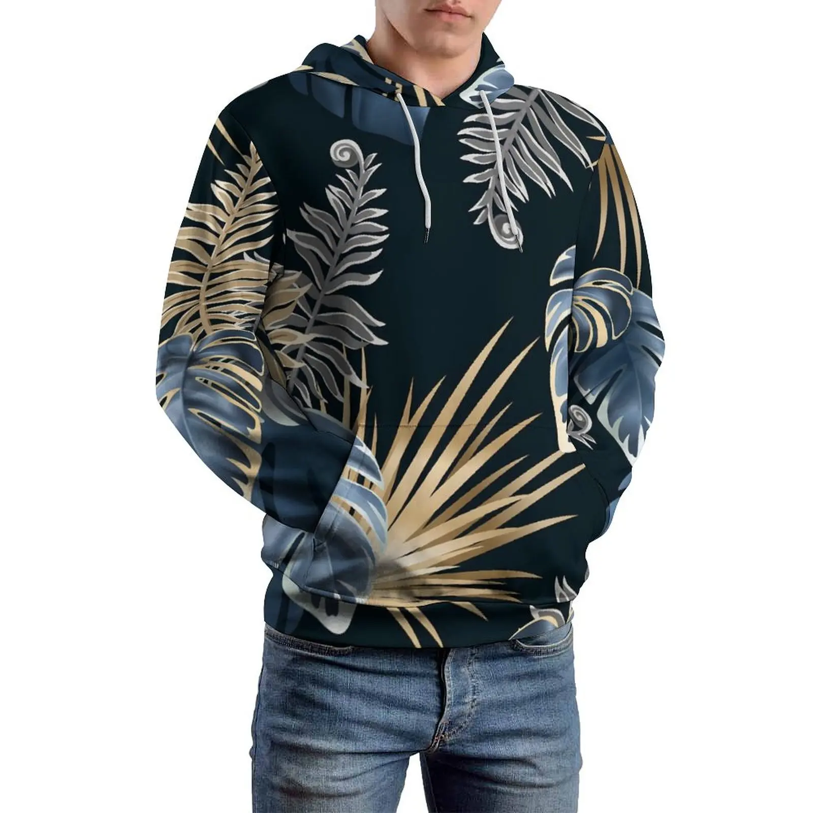 Tropic Plant Loose Hoodies Dark Leaves Street Style Pullover Hoodie Male Long-Sleeve Pretty Custom Hooded Sweatshirts Plus Size