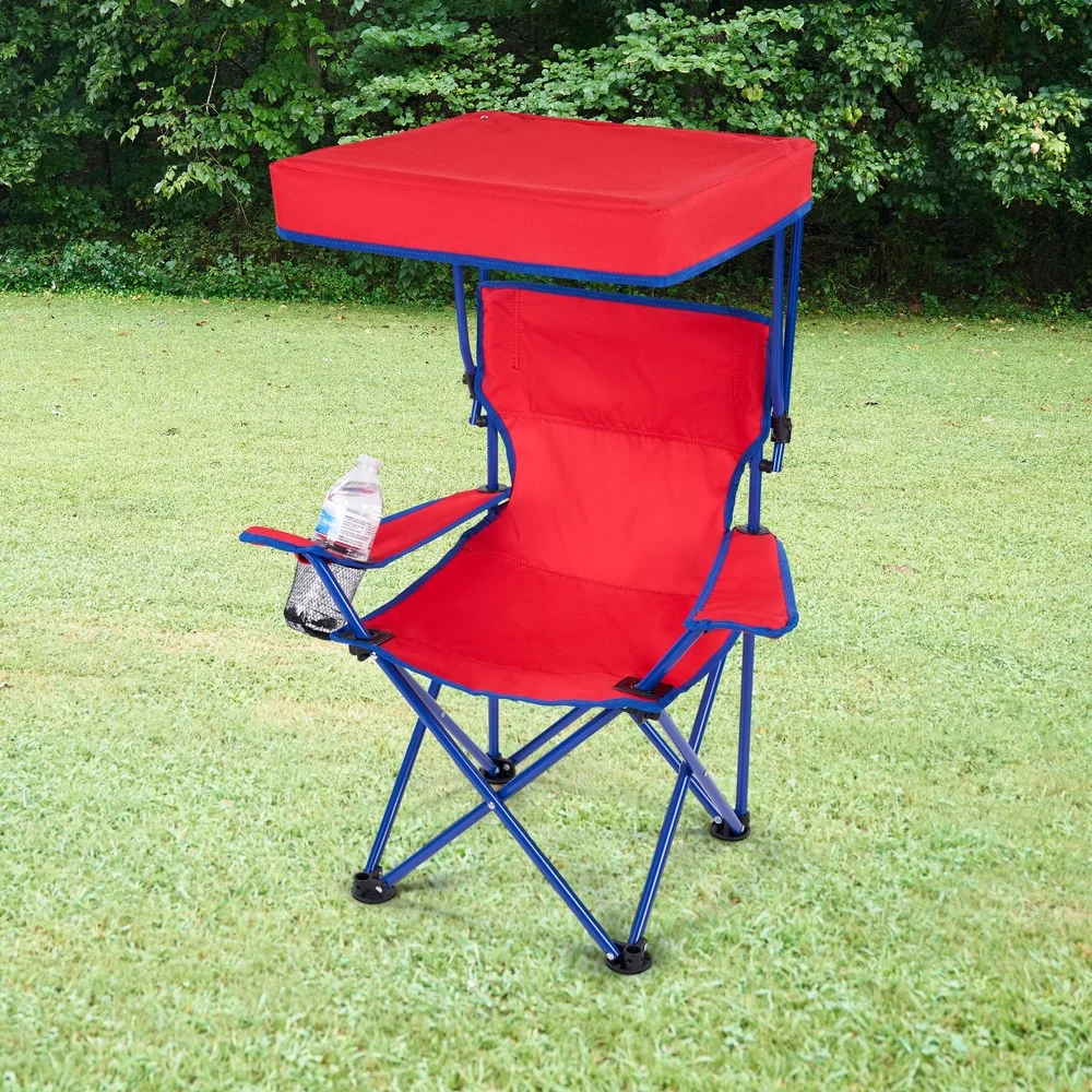 Silla de campamento con dosel para niños, cerradura de seguridad, silla plegable ligera portátil para niños con portavasos, Ideal para playa, patio trasero, Camping