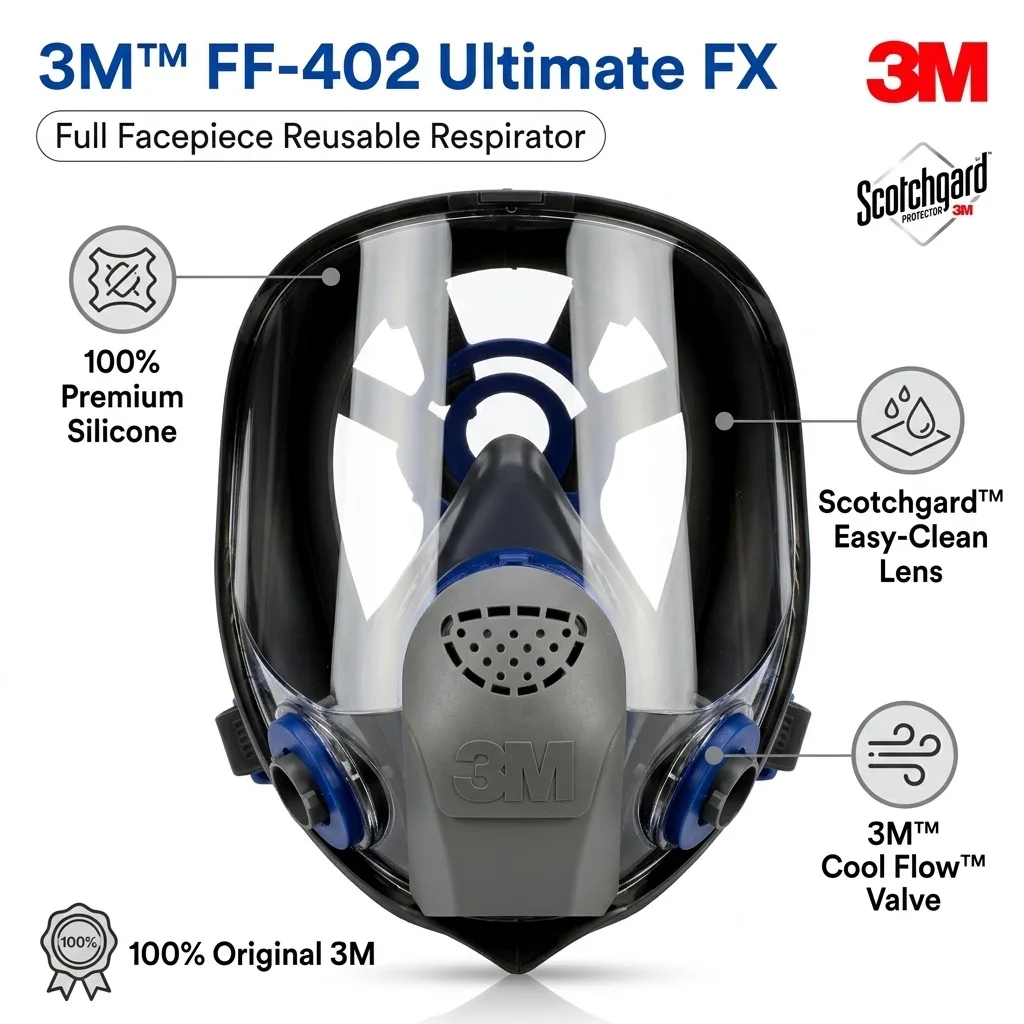 3M FF-402 Silicone Reusable Full Facepiece Respirator Gas Mask Chemical Safety Protective Equipment Dust Paint Spray Shield