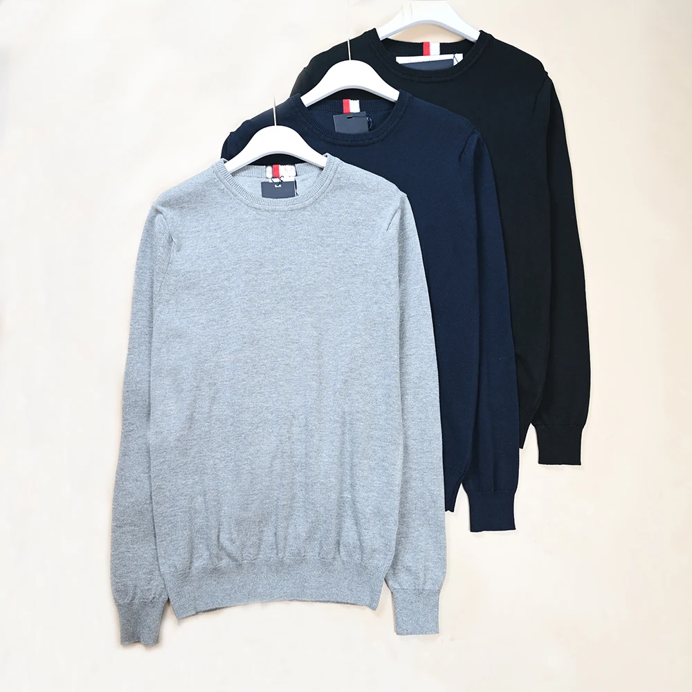 

Мужской вязаный свитер Ele Simple Sle, круглый вырез, длинный рукав, хлопок, вышивка, комфортный, дышащий, весна-осень...