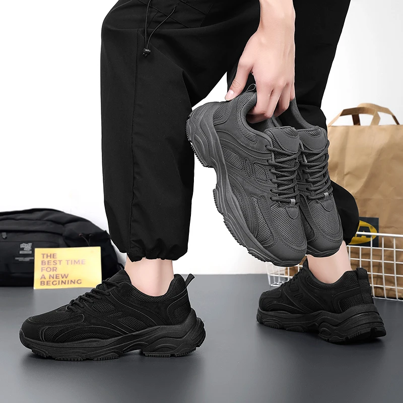 احذية الجري الرجالية السوداء ربيع 2025 جديدة سميكة القاع المضادة للانزلاق العمل الرياضة أبي أحذية كعب سميك أحذية رياضية Zapatillas Hombre #5