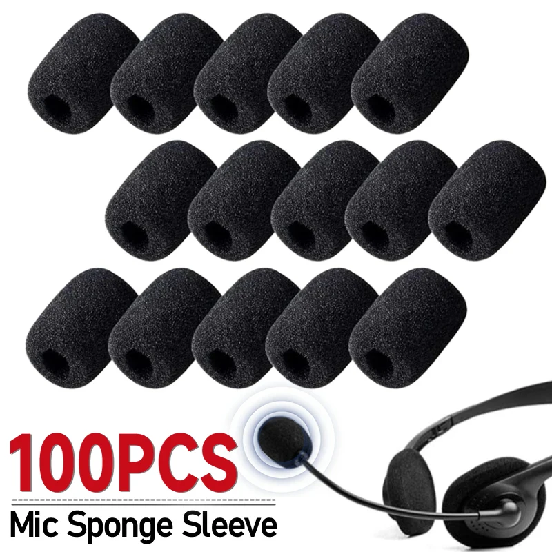 Black Microphone Windscreen Replacement Sponge Covers Headset Mic Foam Cover Protective Soft Cap for Head Collar Meeting Mic