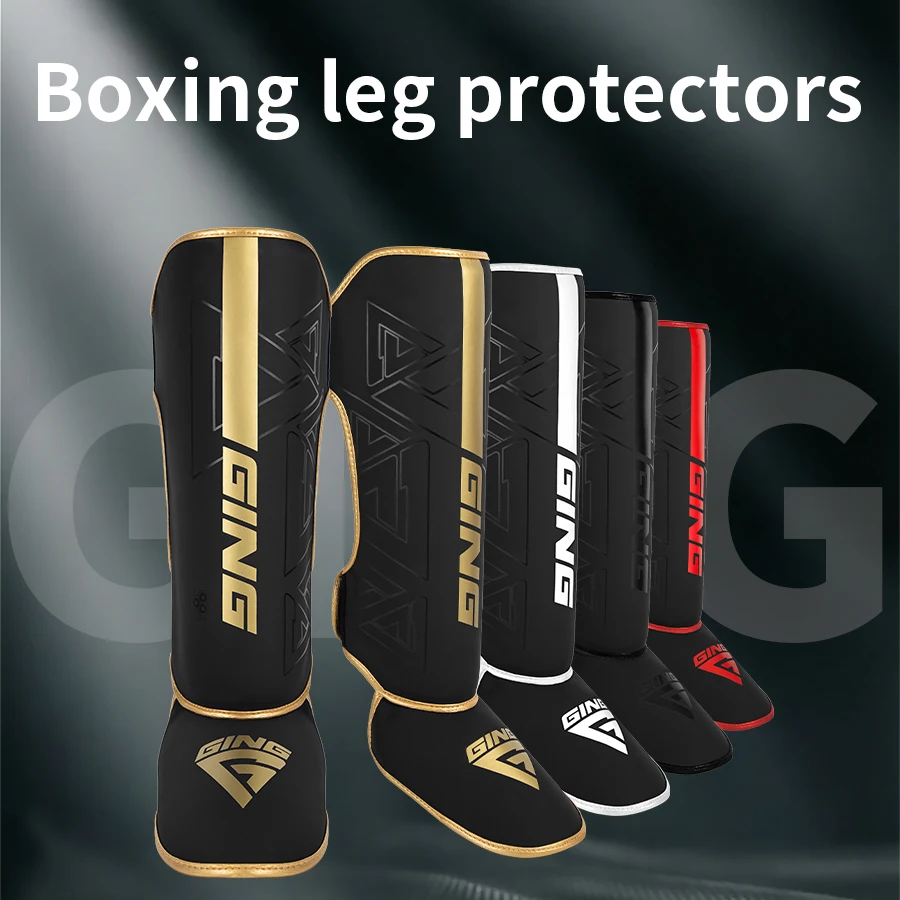 One Pair High-Quality PU Leather Boxing Shin Guards Ankle Protector MMA Muay Thai Training Leg Warmers Light Kicking Shin Pads