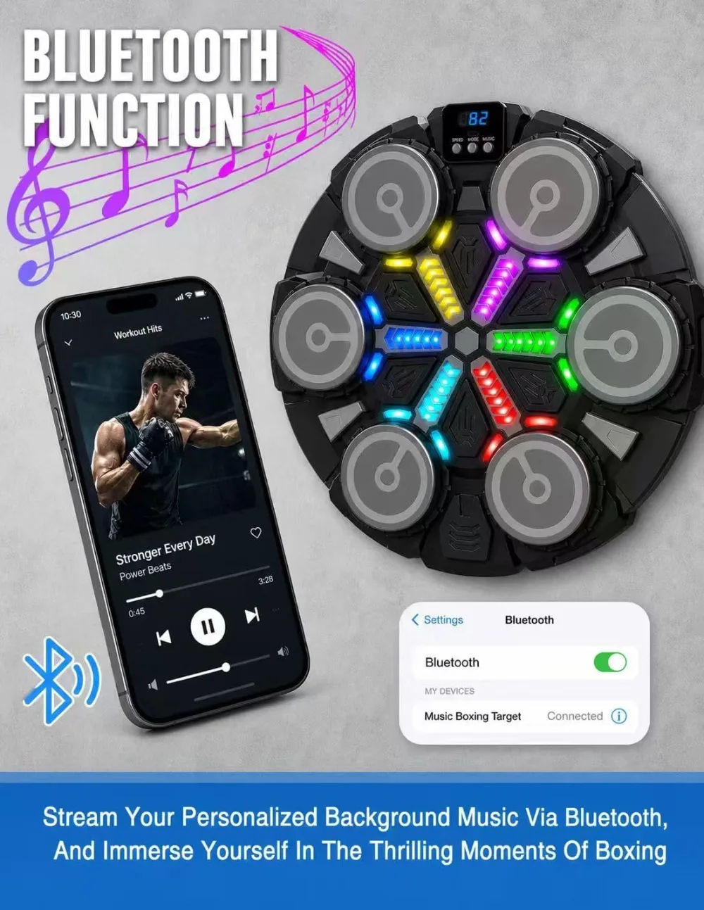 Music Boxing Machine for Kids & Adults, Wall Mounted Smart Boxing Trainer with Gloves, Bluetooth Audio Sync for Fun Home Workouts - view 2
