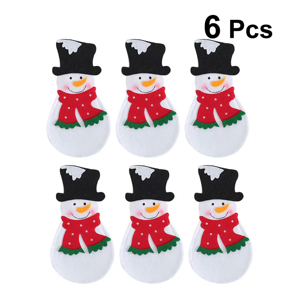 

6Pcs Christmas Cutlery Pouches Adorable Snowmen Print Reusable Nonwoven Tableware Holders for Dining Decor Holiday Table