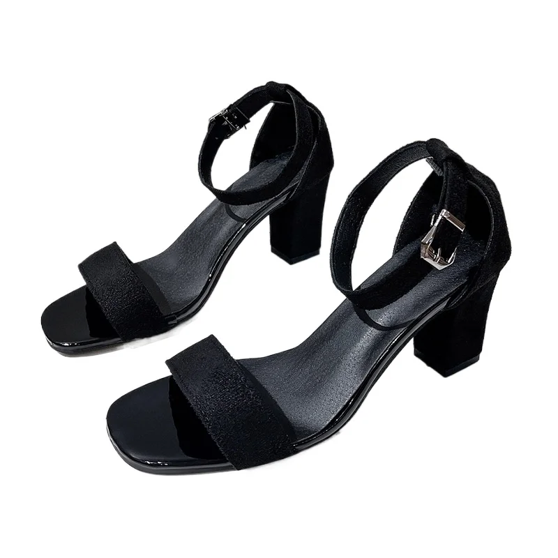 Women's 2024 Summer Fashion Sandals Medium High Heel Outdoor Sandalias Elegant Wedding Shoes Bridal Plus Size 34-40 Buckle Strap