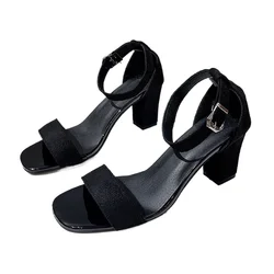 Women's 2024 Summer Fashion Sandals Medium High Heel Outdoor Sandalias Elegant Wedding Shoes Bridal Plus Size 34-40 Buckle Strap