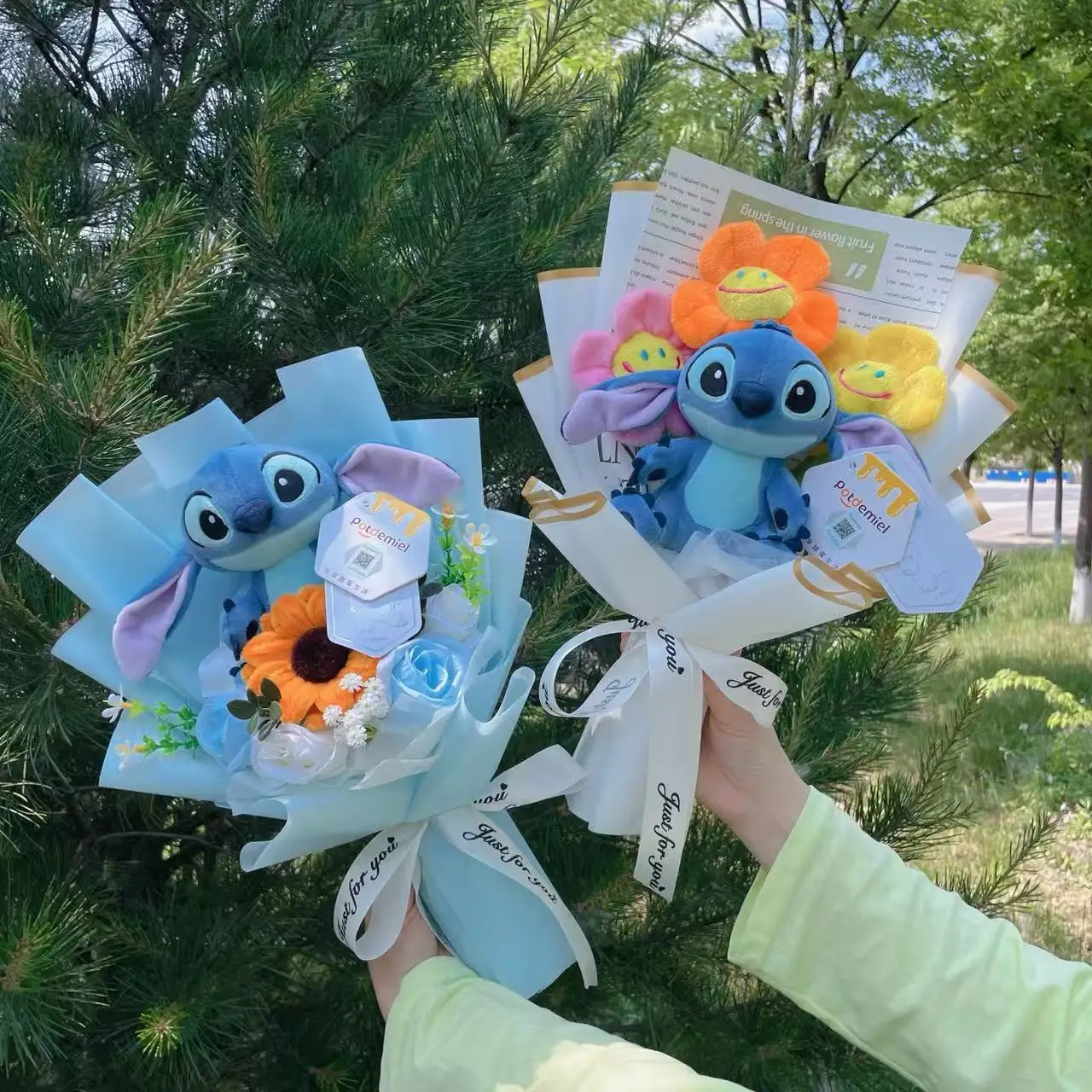 Muñecos de Peluche Originales de Amine Stitch con Girasoles y Rosas, Ramos Creativos, Regalos para Navidad, Cumpleaños, Graduación y San Valentín
