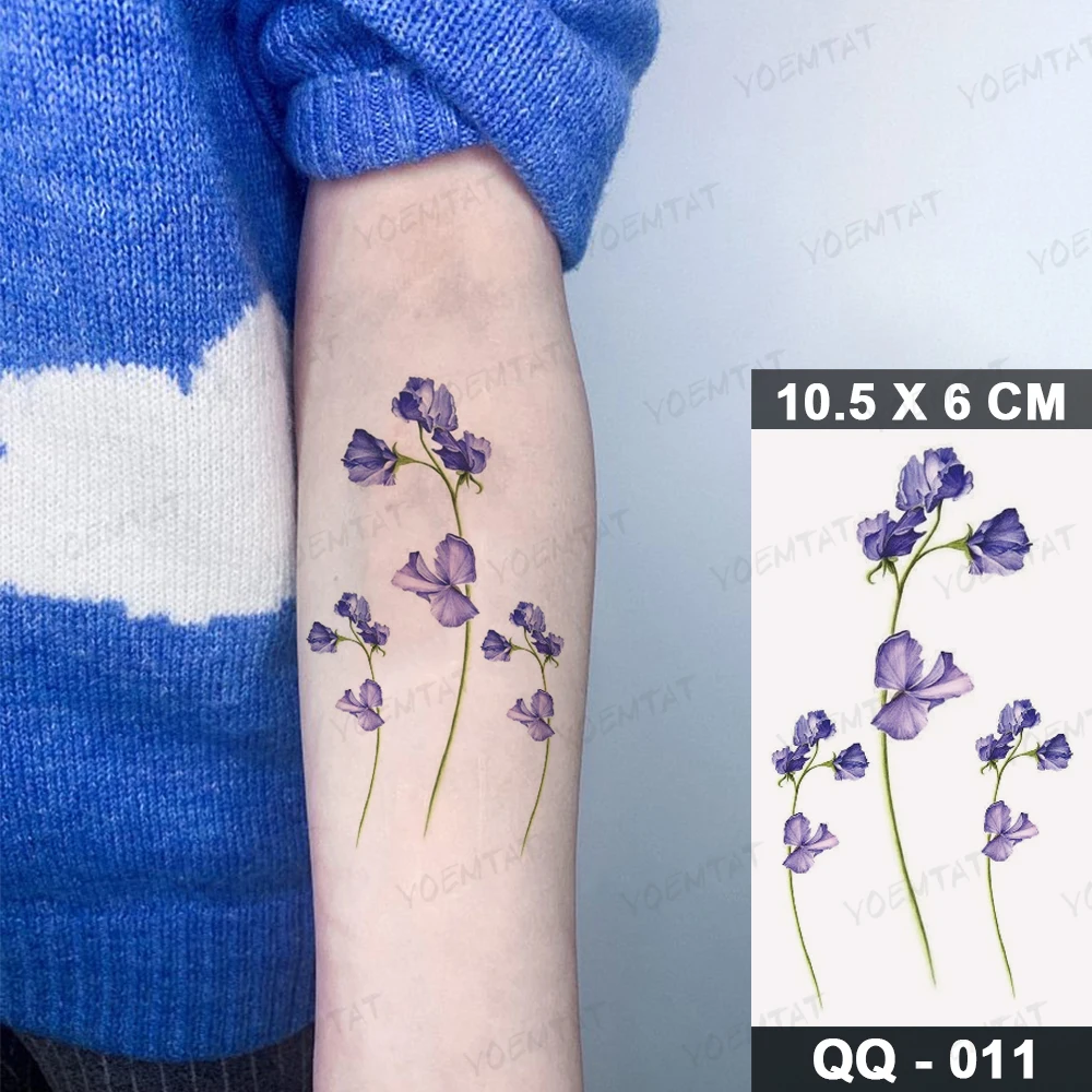 Lavender Waterproof Temporary Tattoo Sticker Sexy Flower Watercolor Realistic Transferable Women Flash Fake Tatto Men Kids Child