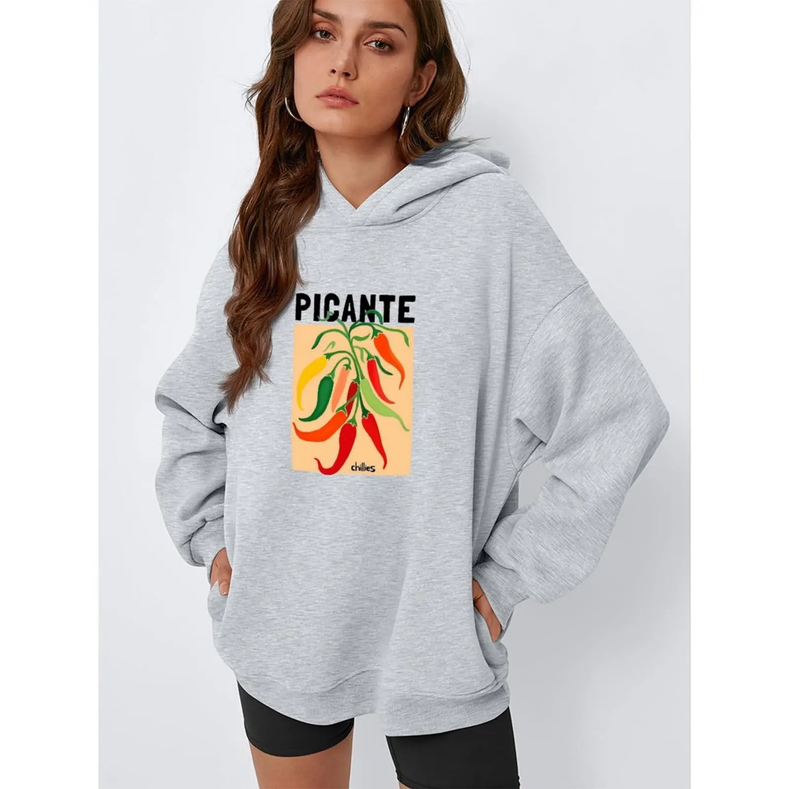 

Повседневная женская толстовка с капюшоном для отпуска, черная, из полиэстера, стандартной длины, с принтом, стильный дизайн