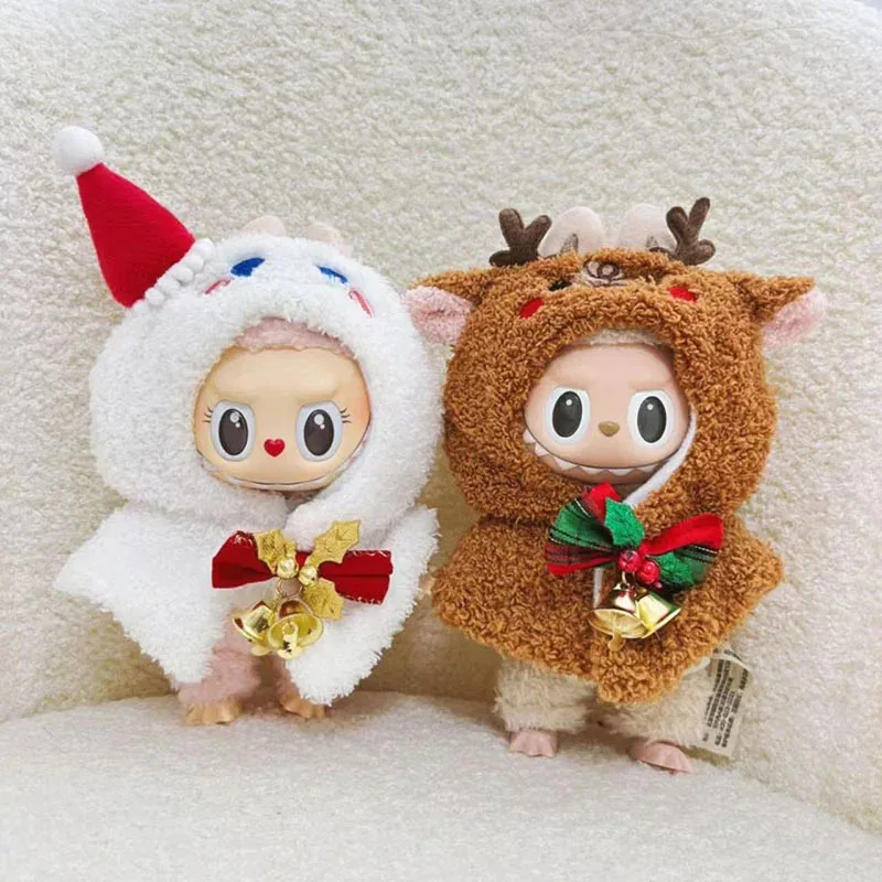 Ropa Labubu pakaian boneka Jubah Natal dan Set topi aksesoris untuk V1 V2 boneka hadiah anak perempuan