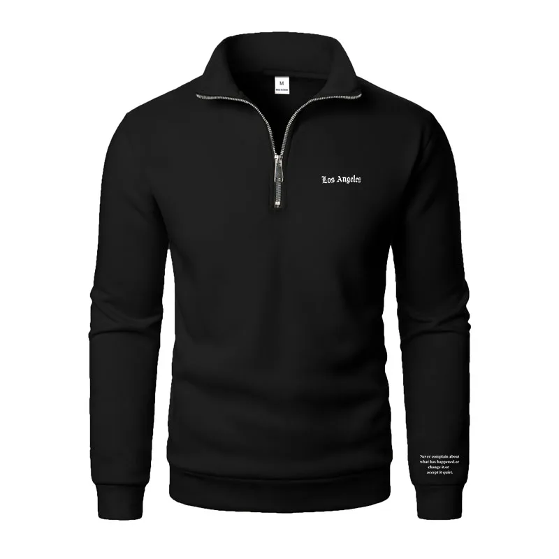 Frühling und Herbst neuer lässiger Kapuzenpullover mit halbem Reißverschluss und Stehkragen, trendiger, einfacher und lockerer, übergroßer Fleece-Herren-Hoodie – Detail 8