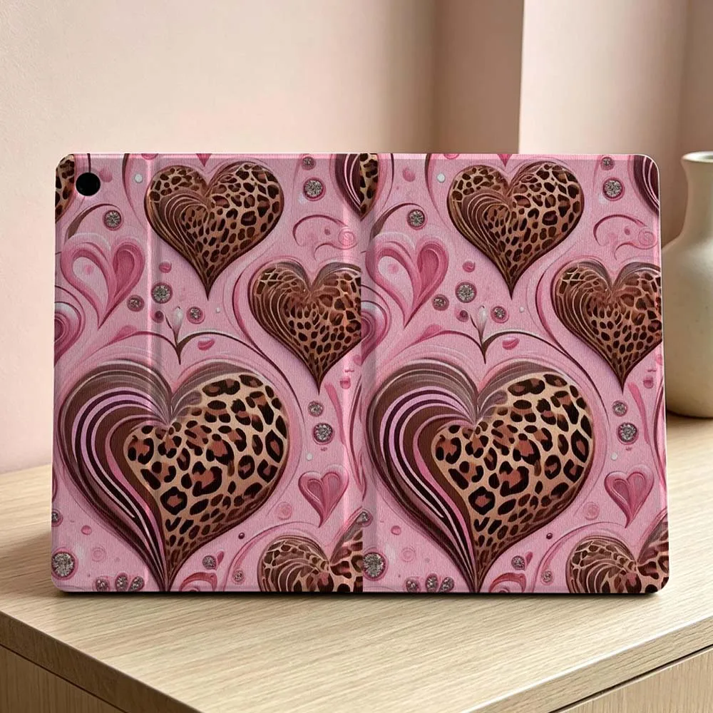Capa de Tablet com Estampa de Coração e Leopardo, Macia, para Samsung Galaxy Tab S11 S10 S9 S8 S7 S6 A11 A9 A8 A7 Ultra Lite FE Plus