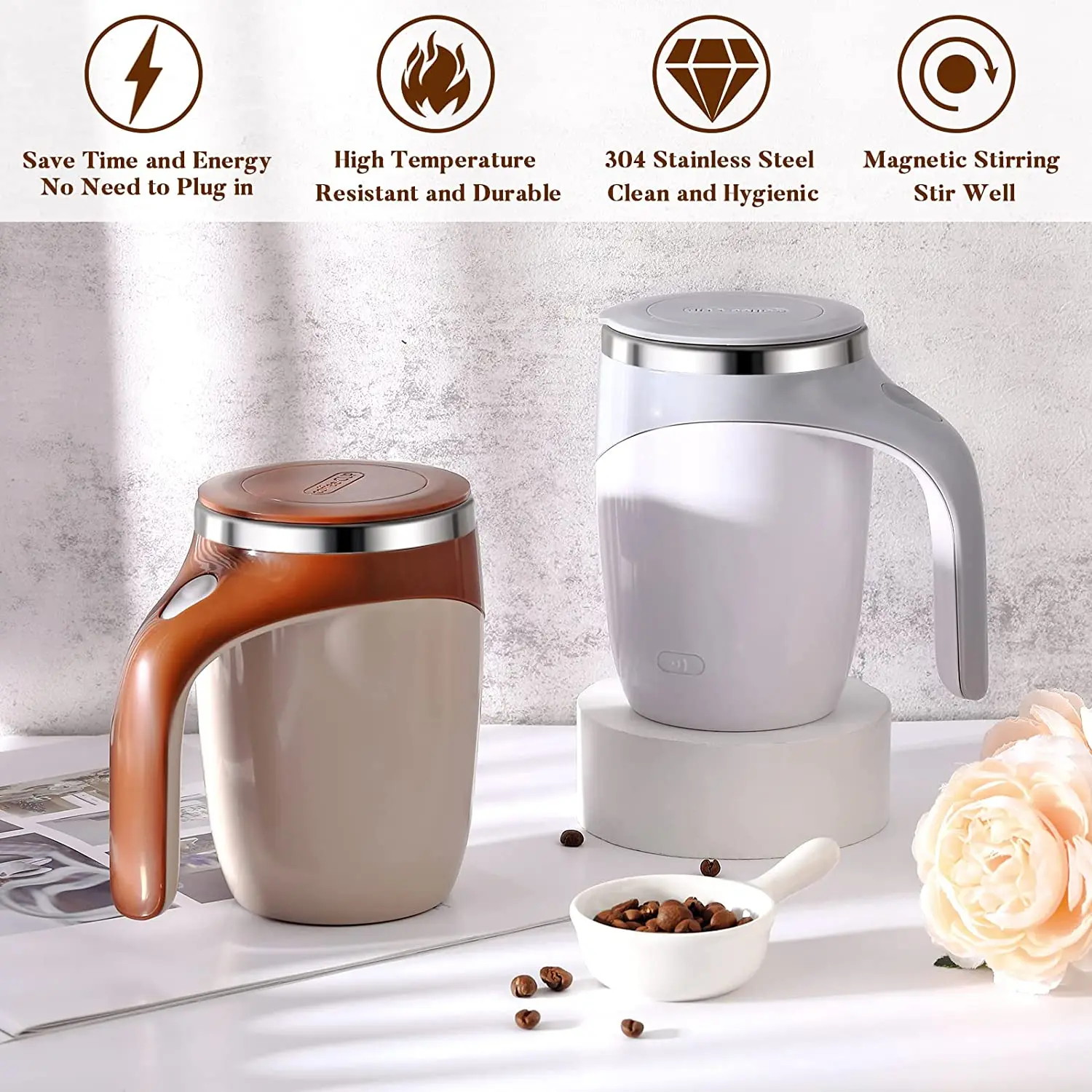 New Coffee Mug Lazy Coffee Automatic Stirring Cup 304 Stainless Steel Rotary Electric Milk Cup Mug Office Travel Stirring Cup