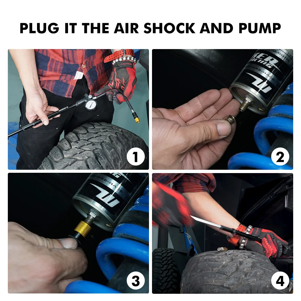 Universal 300psi 20bar UTV Shock Air Pump Nitrogen Filling Needle Kit for Yamaha Raptor YFZ Polaris RZR XP CanAm X3 Honda TRX image 5