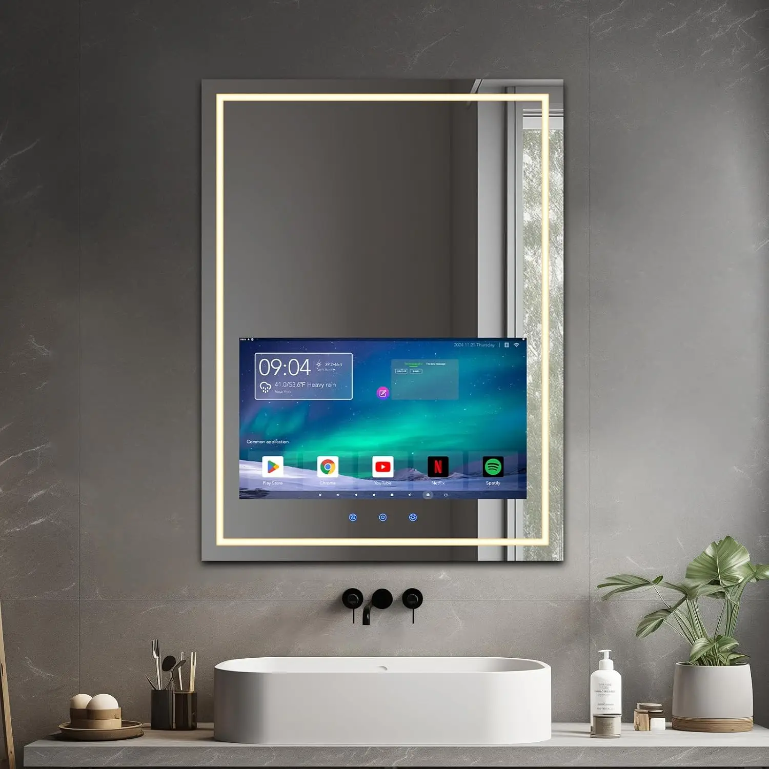 Contemporary Waterproof Touch Screen Android Smart TV Bathroom Magic Mirror Built In Speakers Led Magic Mirror Lcd Show Mirror